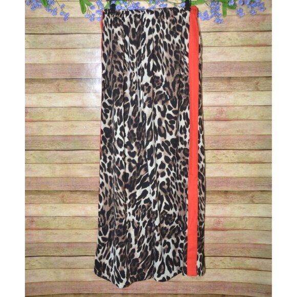 NWOT Q2 Wide Leg Leopard Print Palazzo Pants Size L Red Side Stripe Pockets - Picture 6 of 10